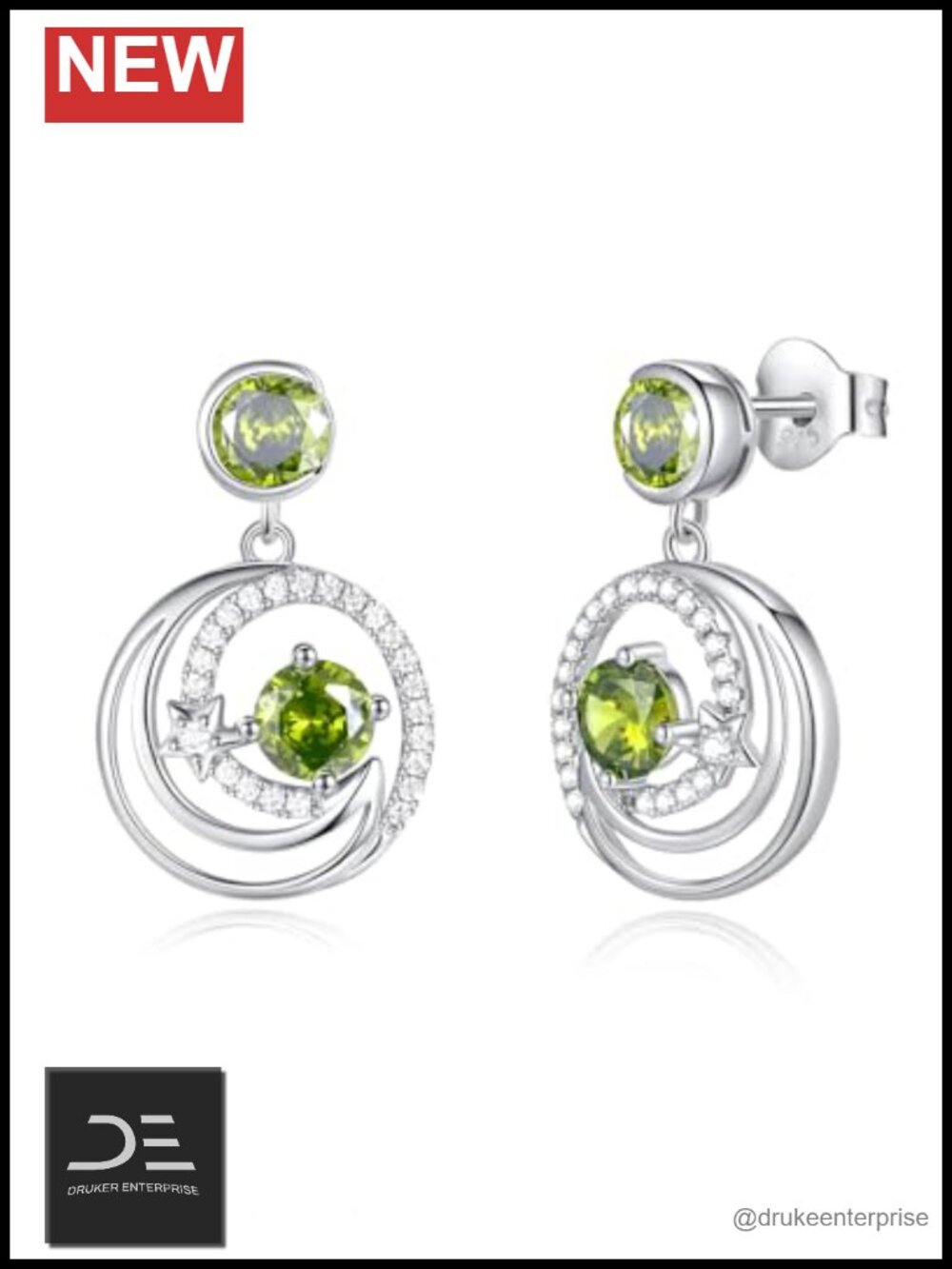 Moon and Star Birthstone Dangle Drop Earrings for Women